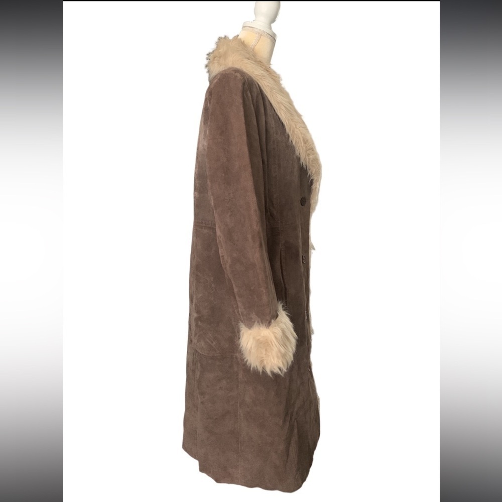 Wilsons Leather Maxima Penny Lane Brown Suede Coat with Faux Fur Trim - Picture 4 of 12